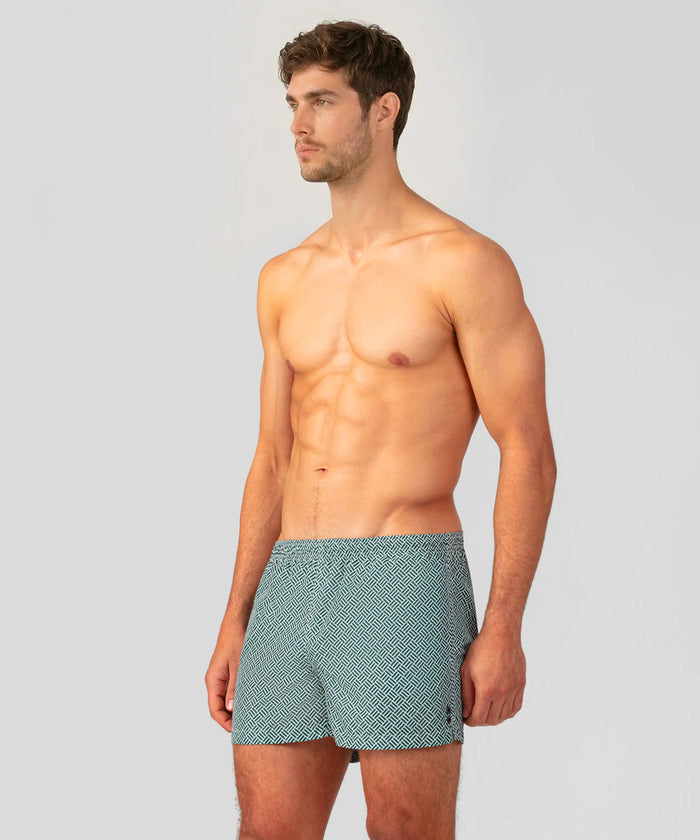 Swim Shorts w. Graphic Pattern: Pine Green