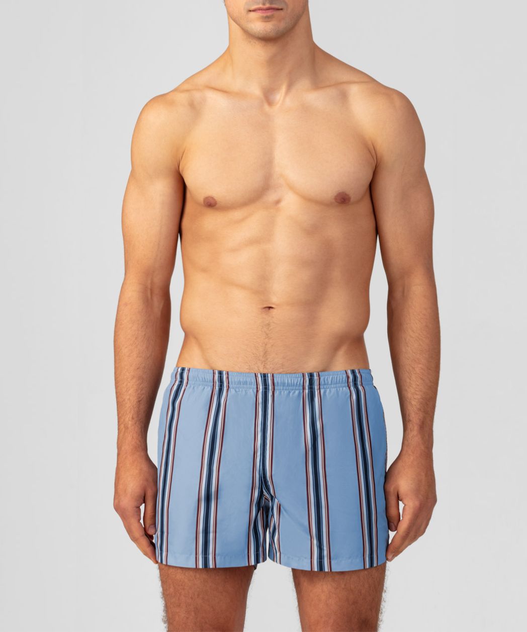 Swim Shorts w. Irregular Stripes: Faded Denim
