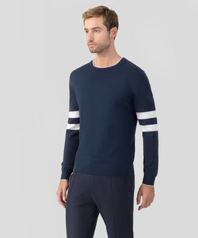 Cotton Cashmere Sweater w. Double Lines: Deep Ocean