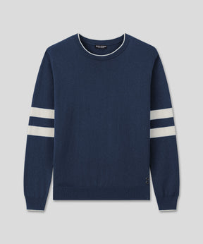 Cotton Cashmere Sweater w. Double Lines: Deep Ocean