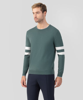 Cotton Cashmere Sweater w. Double Lines: Silver Pine