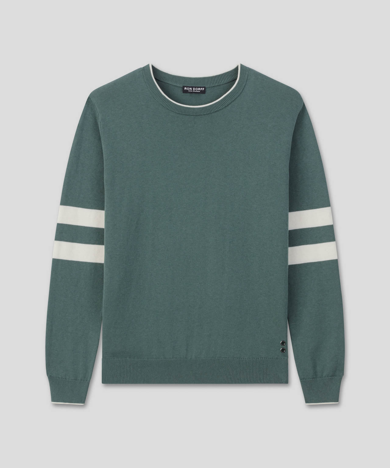 Cotton Cashmere Sweater w. Double Lines: Silver Pine