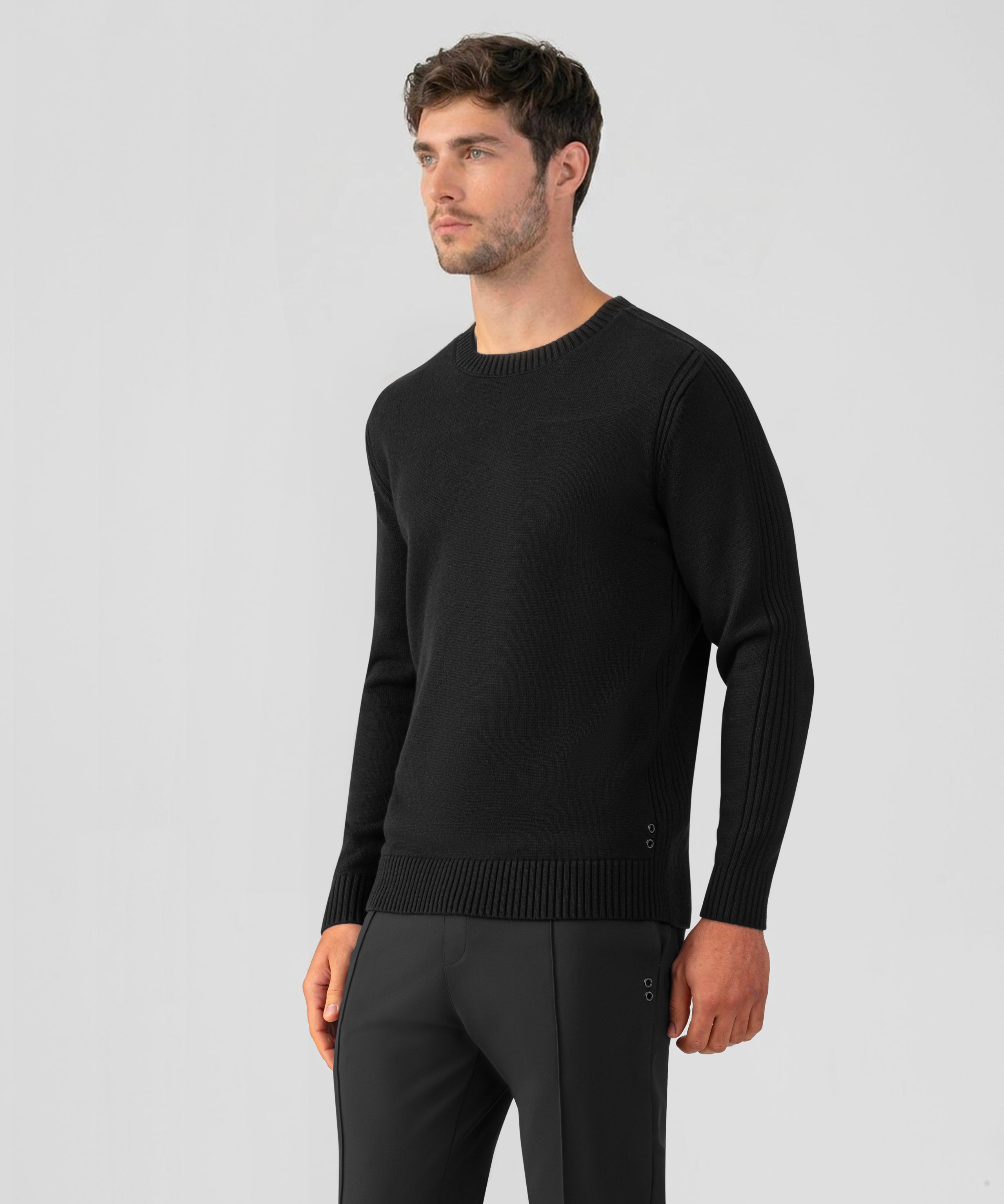 Cotton-Wool Navy Sweater w. Side Rib: Black