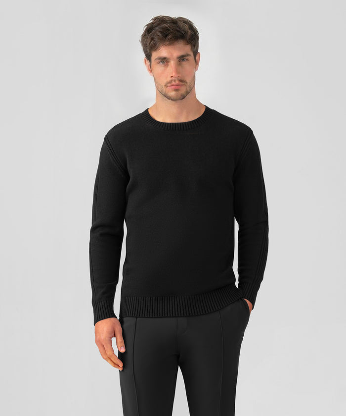 Cotton-Wool Navy Sweater w. Side Rib: Black