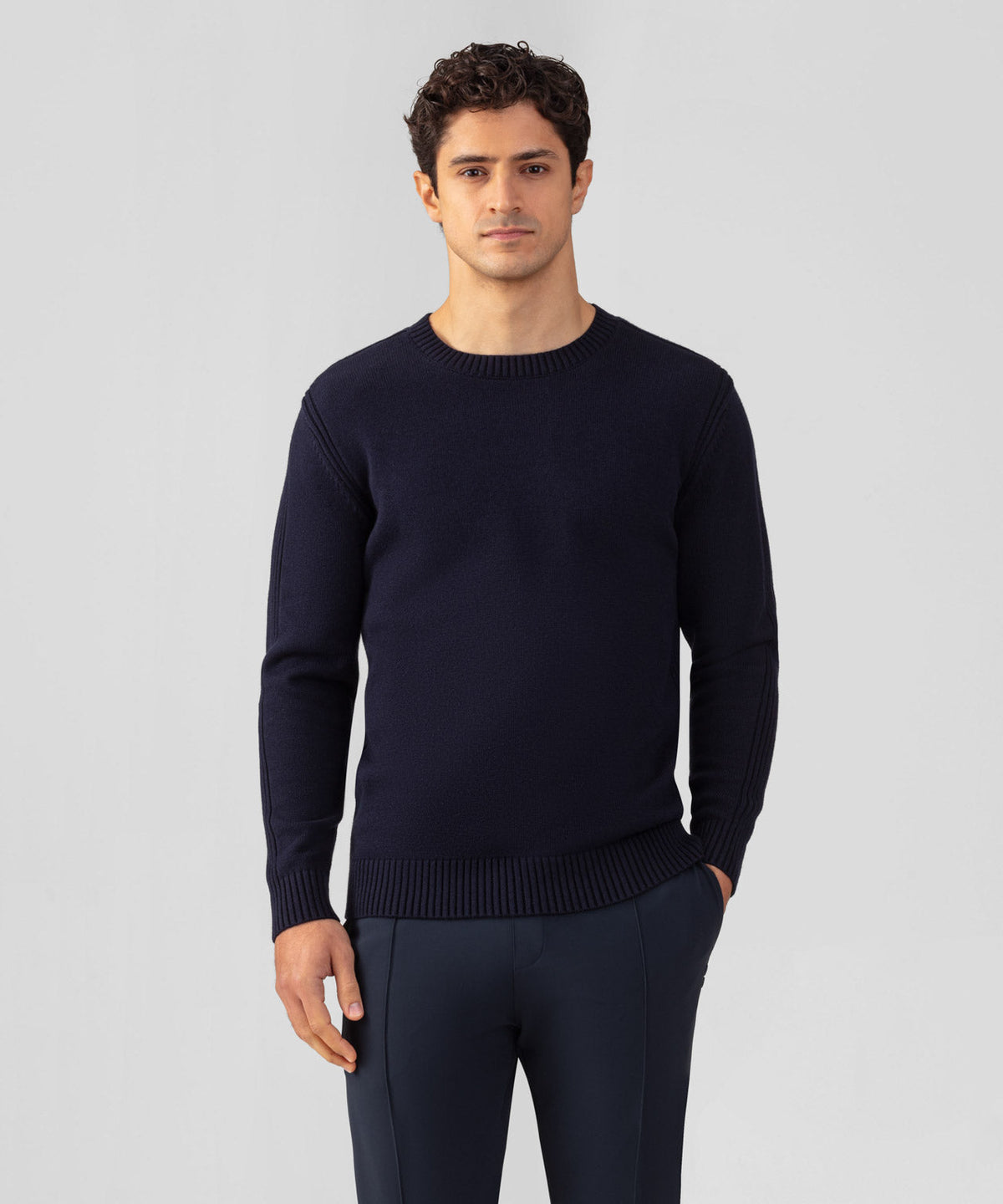 Cotton-Wool Navy Sweater w. Side Rib: Navy