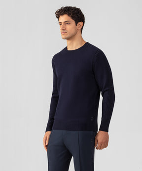 Cotton-Wool Navy Sweater w. Side Rib: Navy