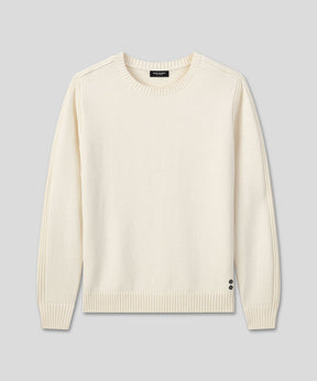 Cotton-Wool Navy Sweater w. Side Rib: Off White