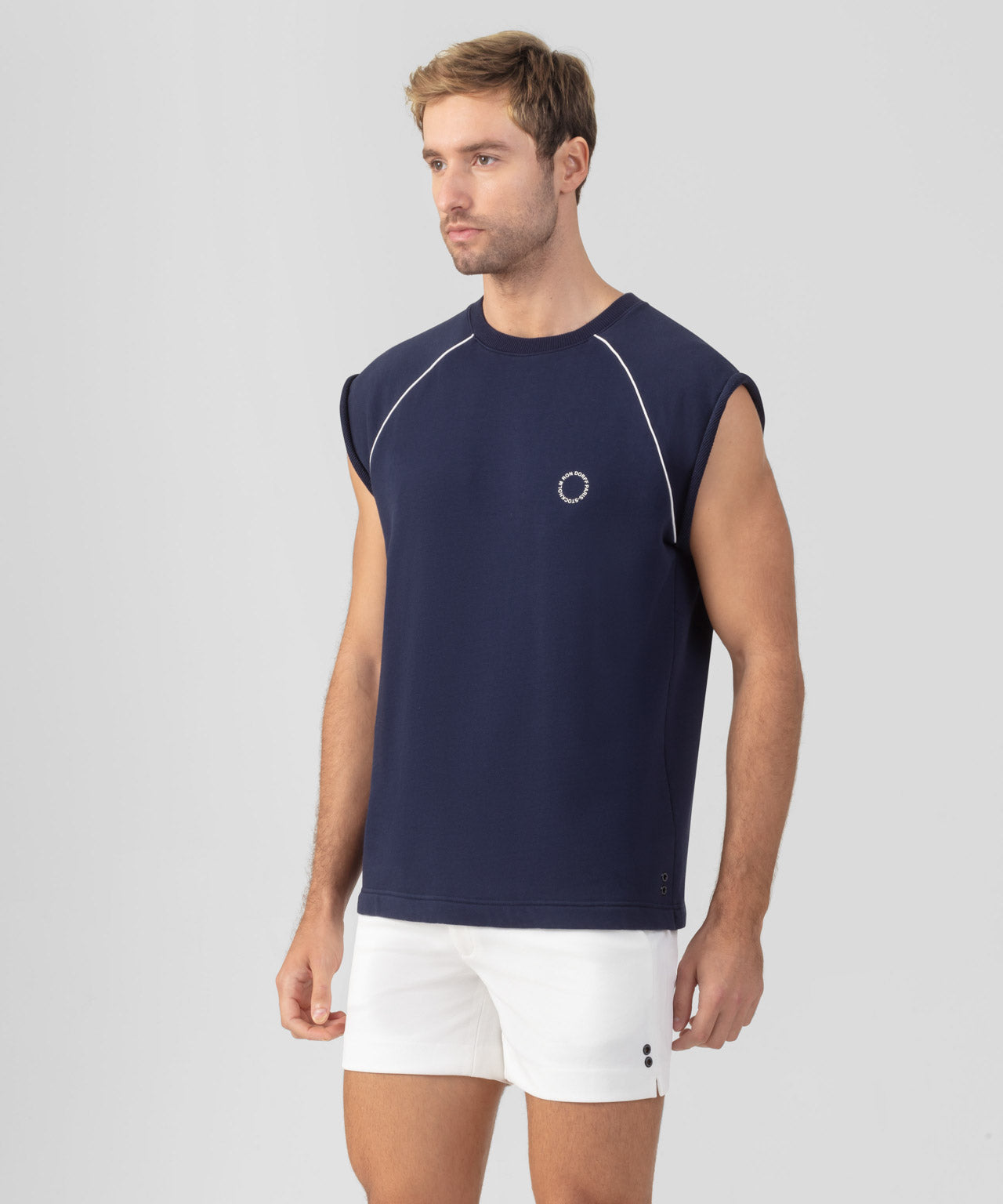 Organic Cotton Sleeveless Sweatshirt w. Piping: Deep Ocean