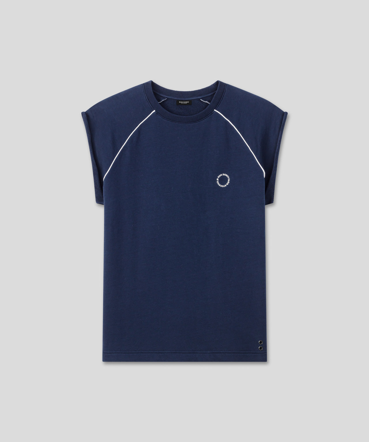 Organic Cotton Sleeveless Sweatshirt w. Piping: Deep Ocean