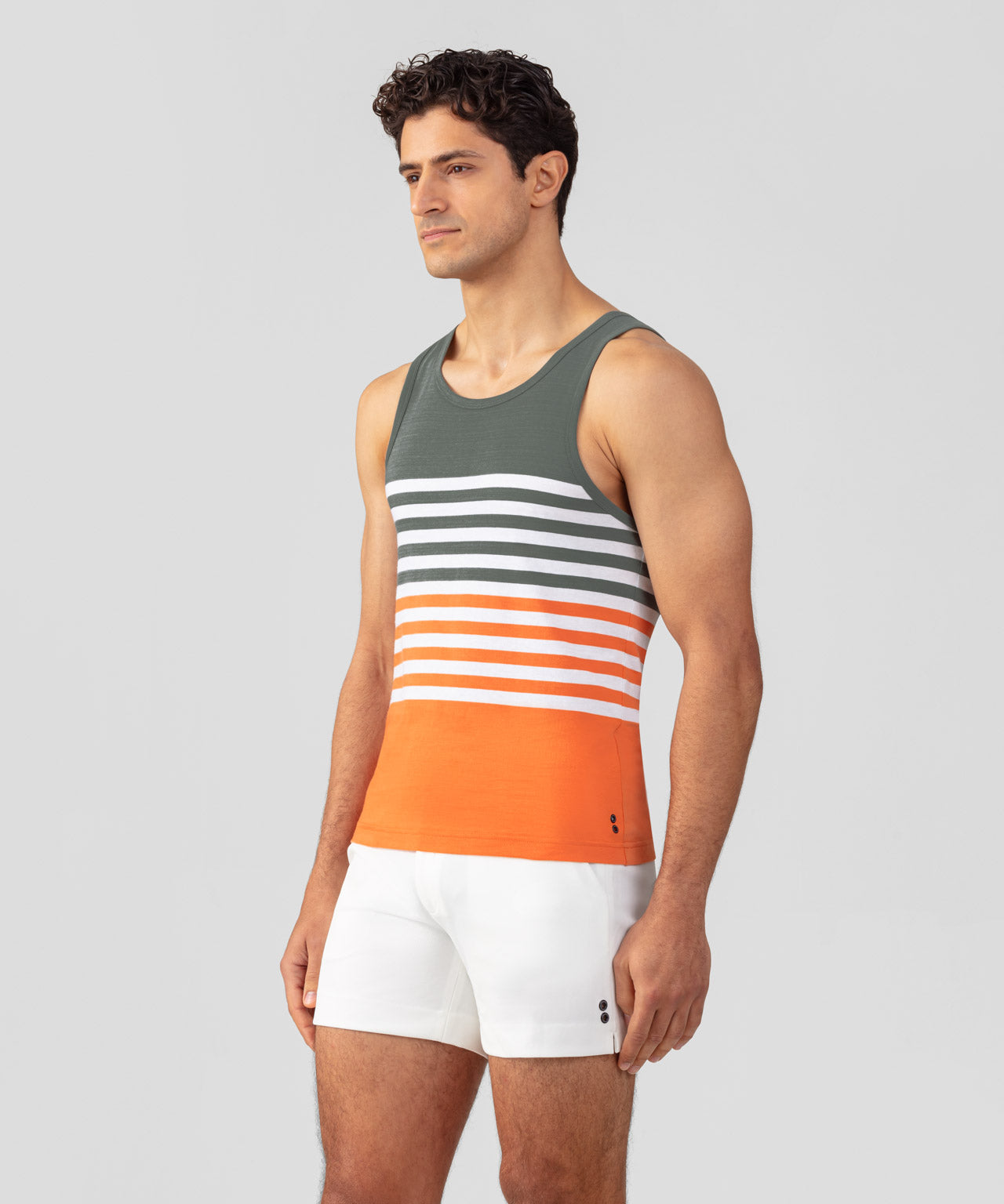 Organic Cotton Tank Top w. Stripes: Green Shadow