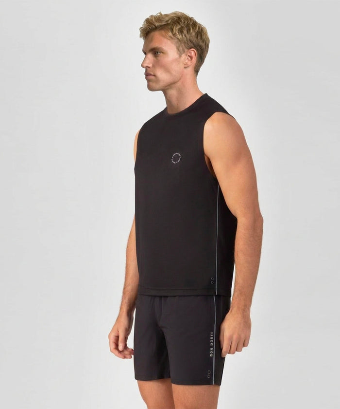 Sports Sleeveless T-Shirts w. Reflective Piping: Black