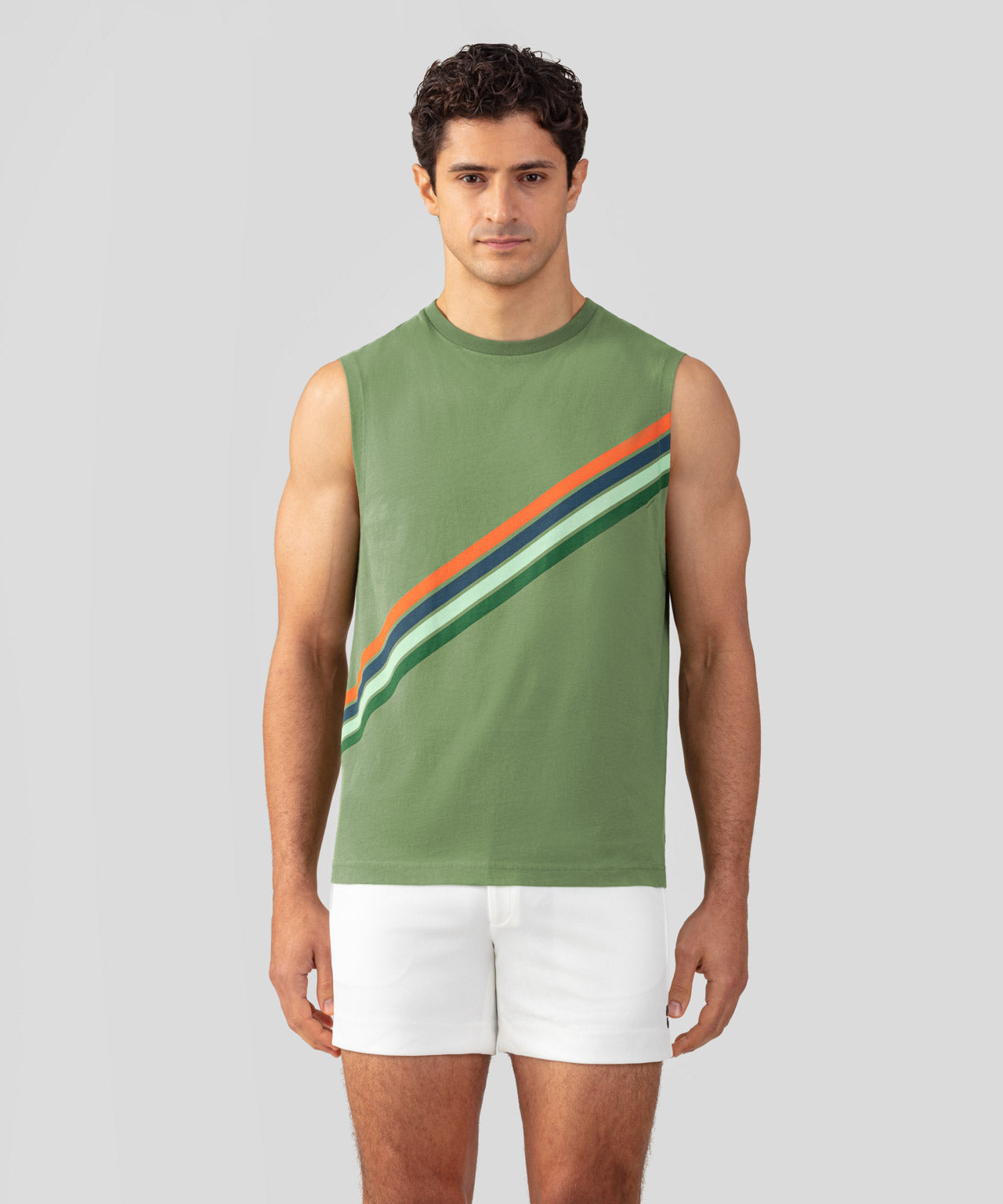 Organic Cotton Sleeveless T-Shirt w. Diagonal Stripes: Cactus