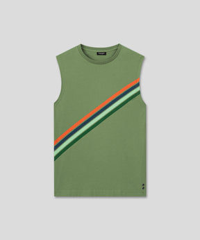 Organic Cotton Sleeveless T-Shirt w. Diagonal Stripes: Cactus