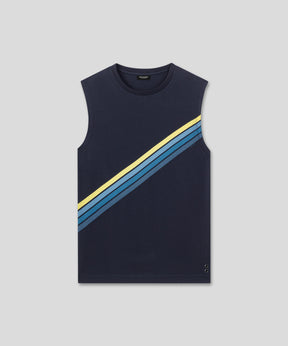 Organic Cotton Sleeveless T-Shirt w. Diagonal Stripes: Navy