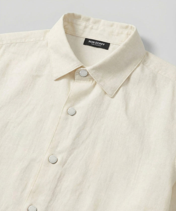 Cotton Linen Long Sleeve Shirt: Off White