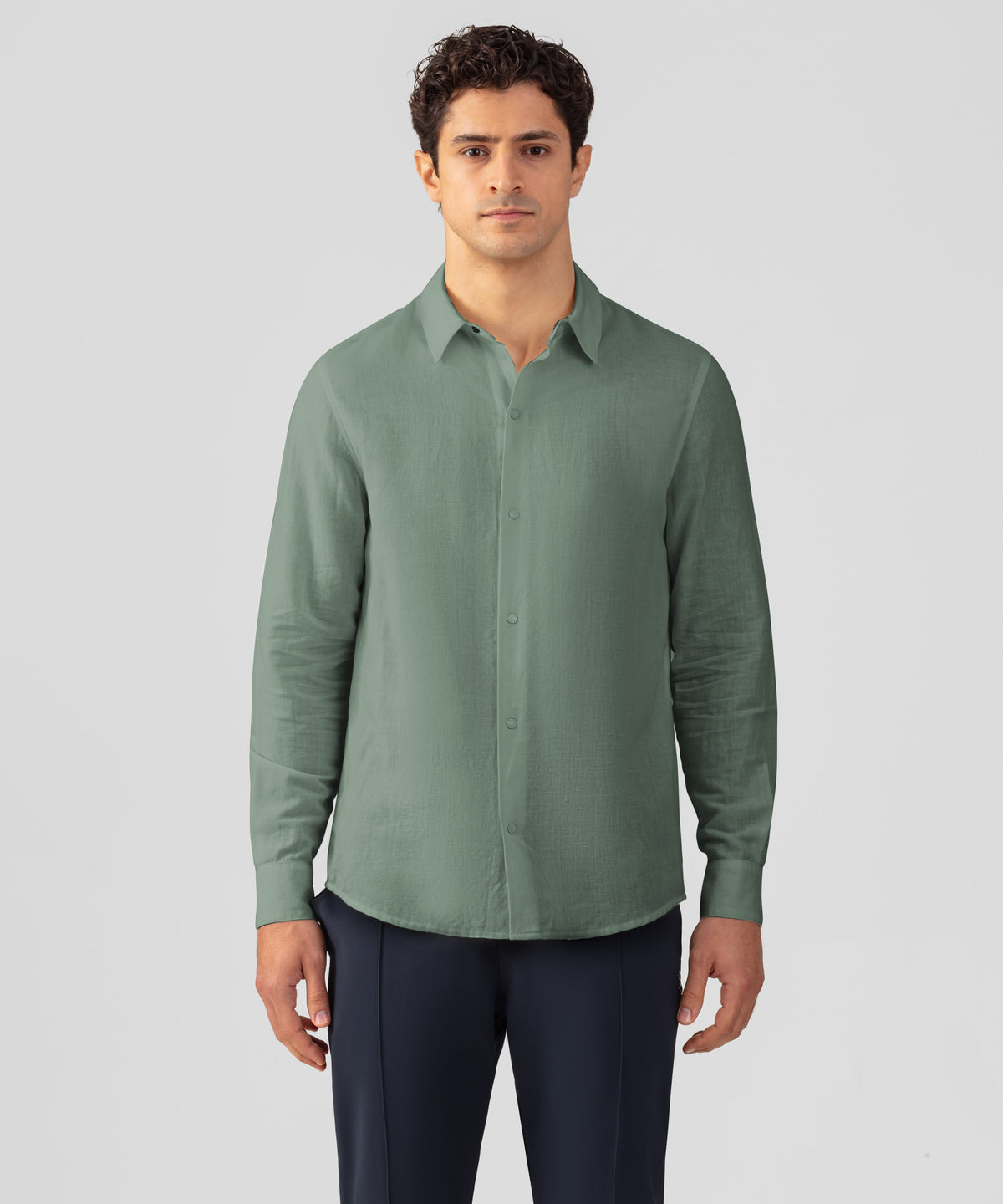 Cotton-Linen Long Sleeved Shirt: Aquamarine