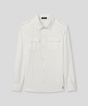 Cotton-Linen Long Sleeve Shirt w. Pockets: Off White