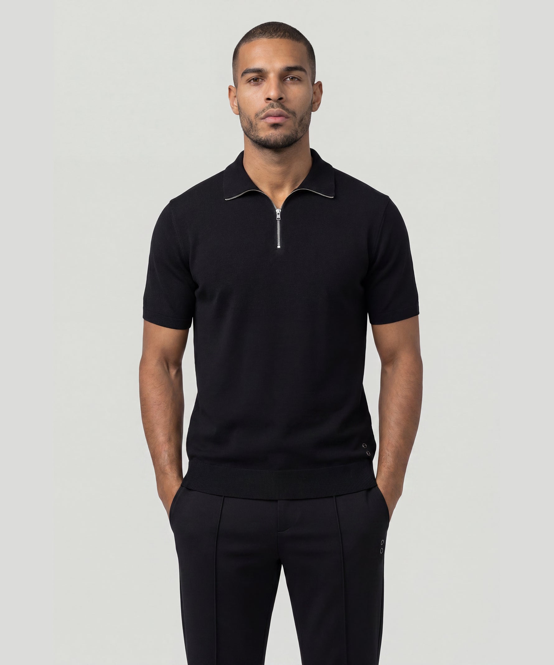 Cotton-Silk RD Polo: Black