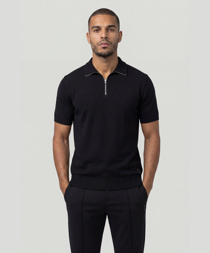 Cotton-Silk RD Polo: Black