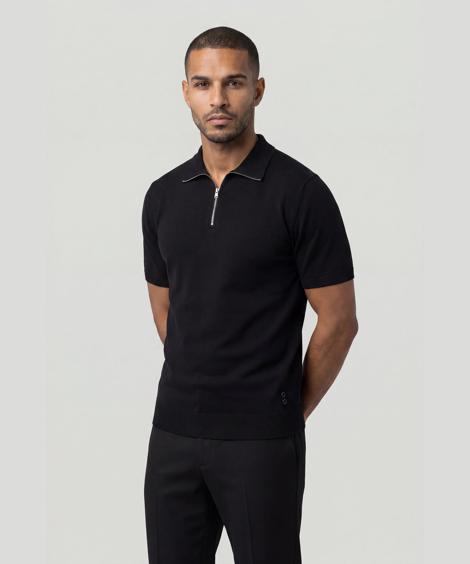 Cotton-Silk RD Polo: Black