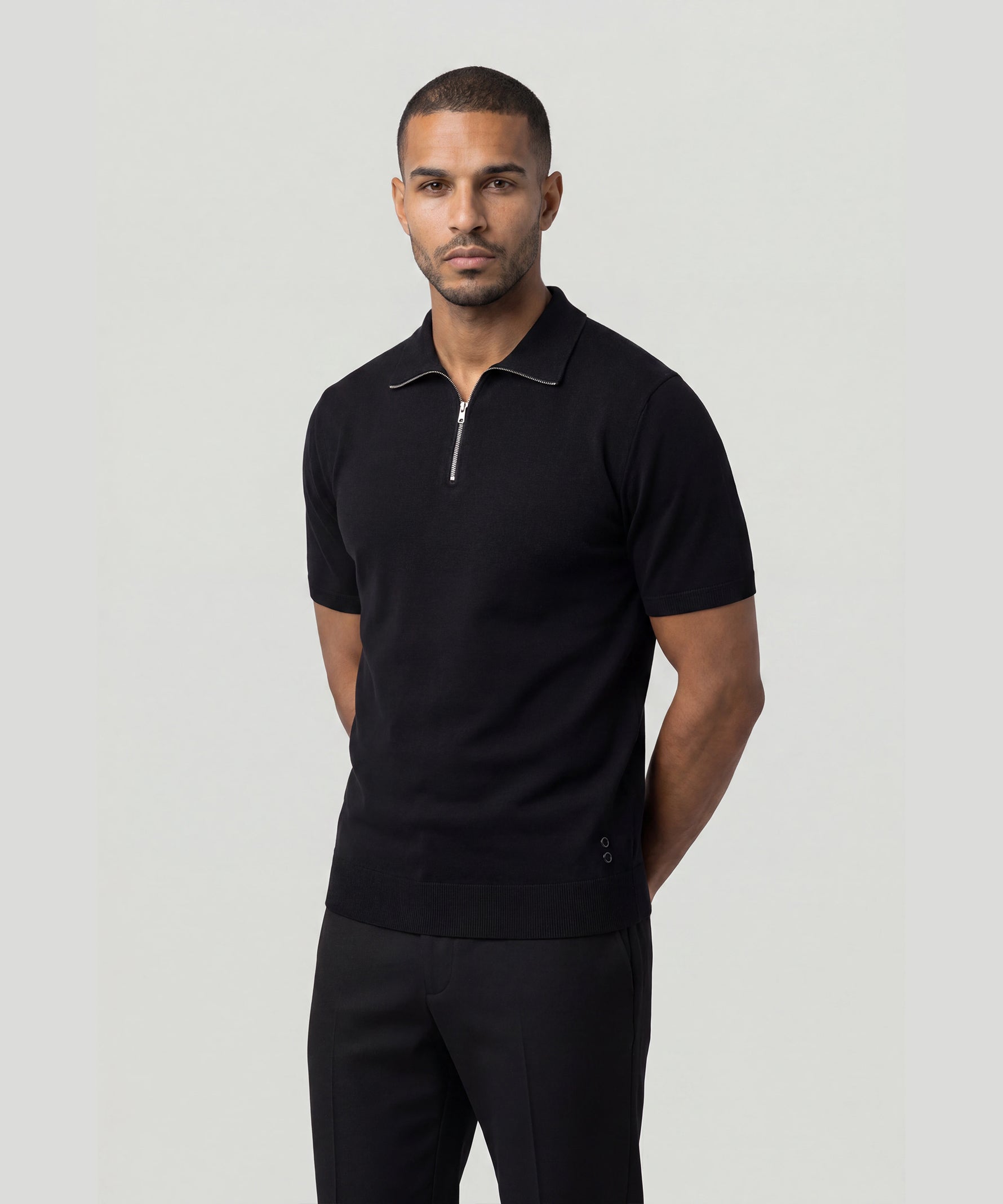 Cotton-Silk RD Polo: Black