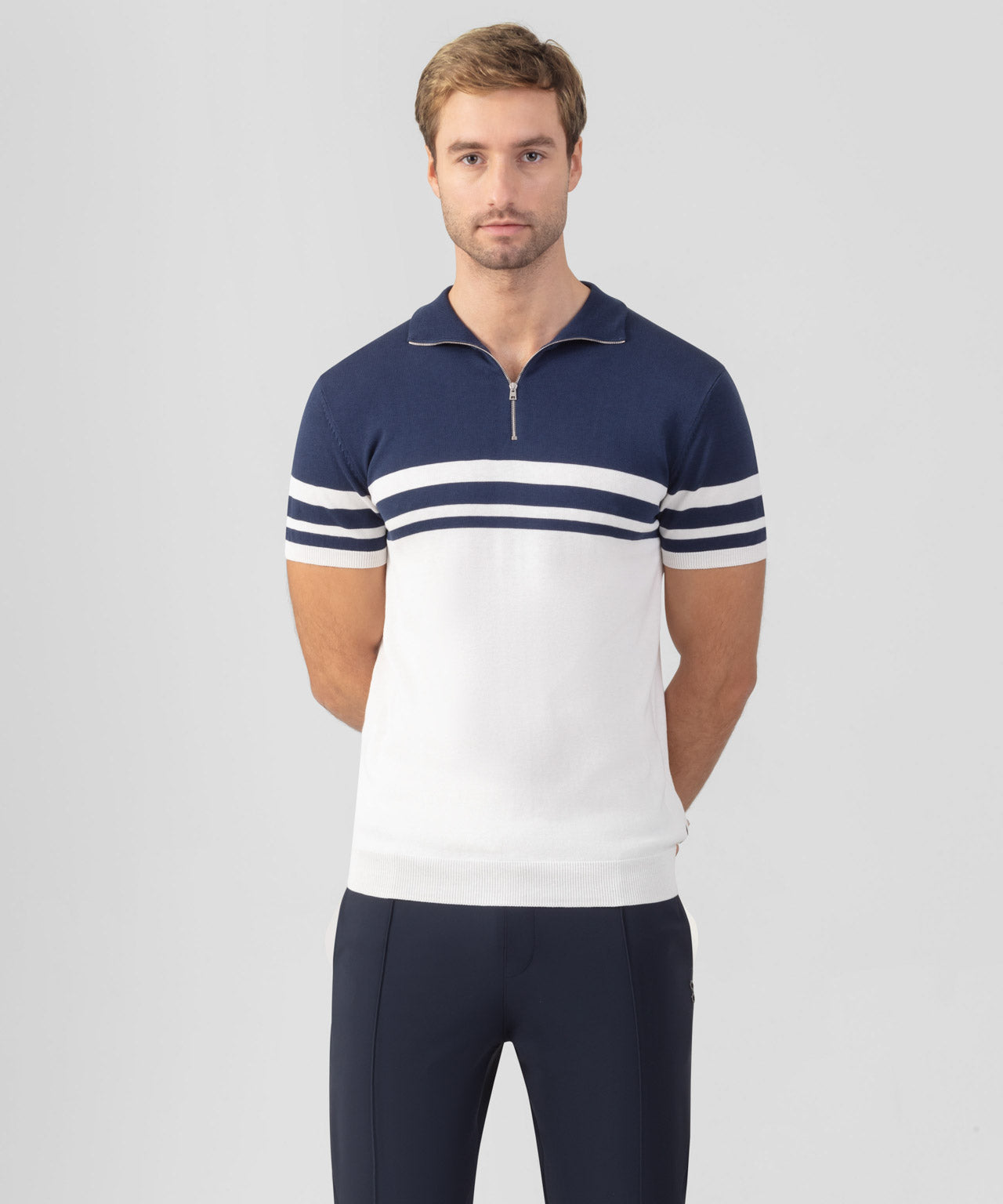 Cotton-Silk RD Polo Bicolor: Deep Ocean