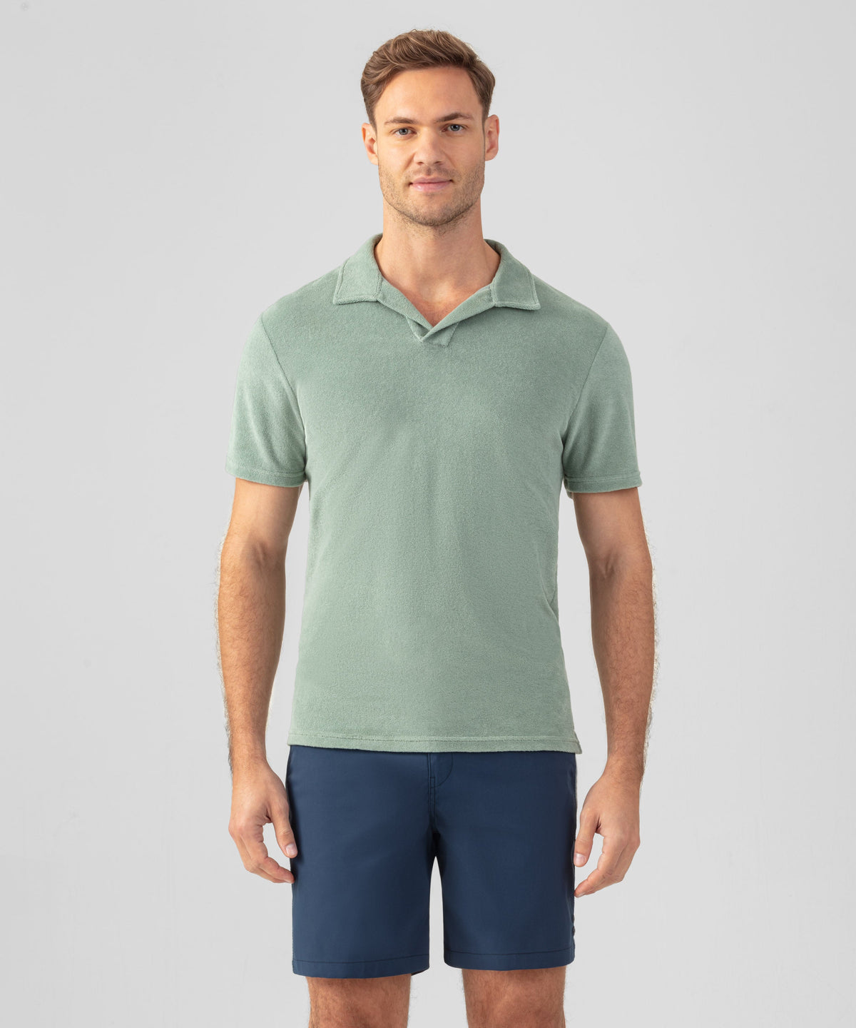 Cotton Terry V Neck Polo: Aquamarine