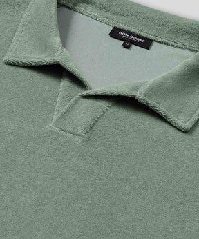 Cotton Terry V Neck Polo: Aquamarine