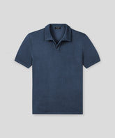 Cotton Terry V Neck Polo: Deep Ocean