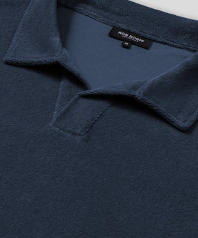 Cotton Terry V Neck Polo: Deep Ocean