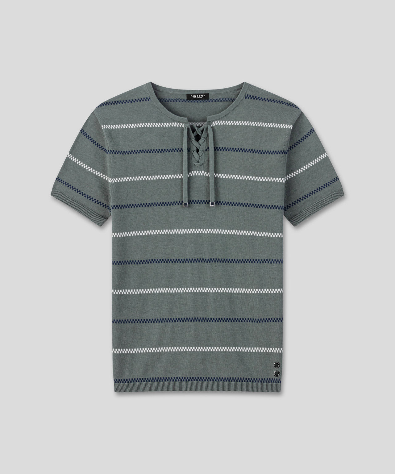 Knitted T-Shirt w. Fisherman Stripes: Green Shadow