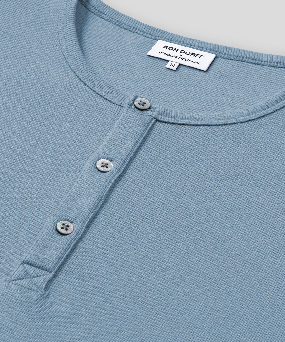 Ribbed Short-Sleeved Henley: Faded Denim