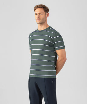 Crew Neck T-Shirt Eyelet Edition w. Double Stripes: Green Shadow