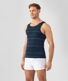 Ribbed Tank Top w. Fisherman Stripes: Deep Ocean