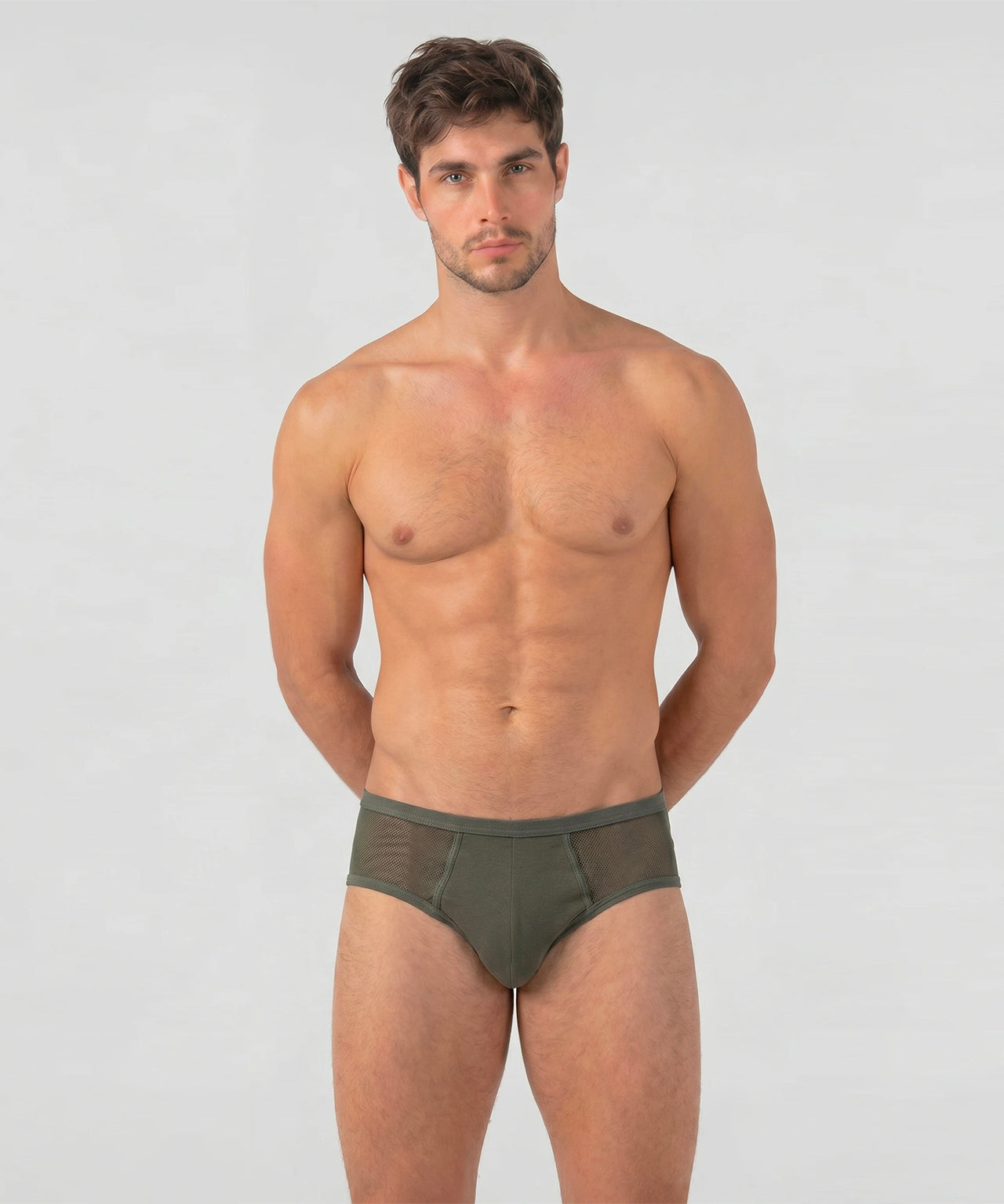 Mesh Y-Front Briefs: Military Green