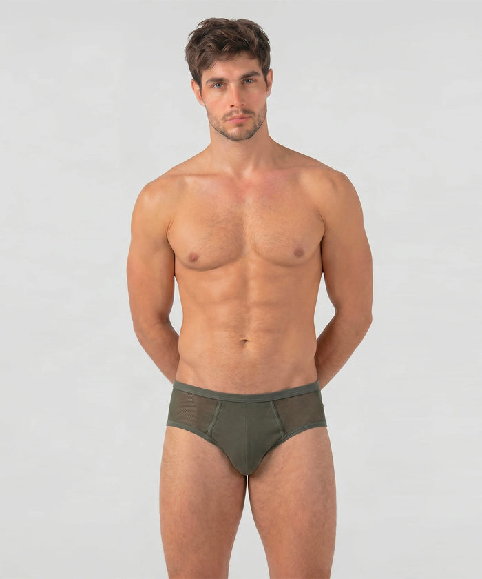 Mesh Y-Front Briefs: Military Green