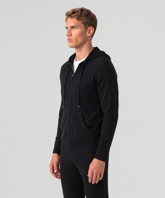 Cashmere Zipped Hoodie: Black