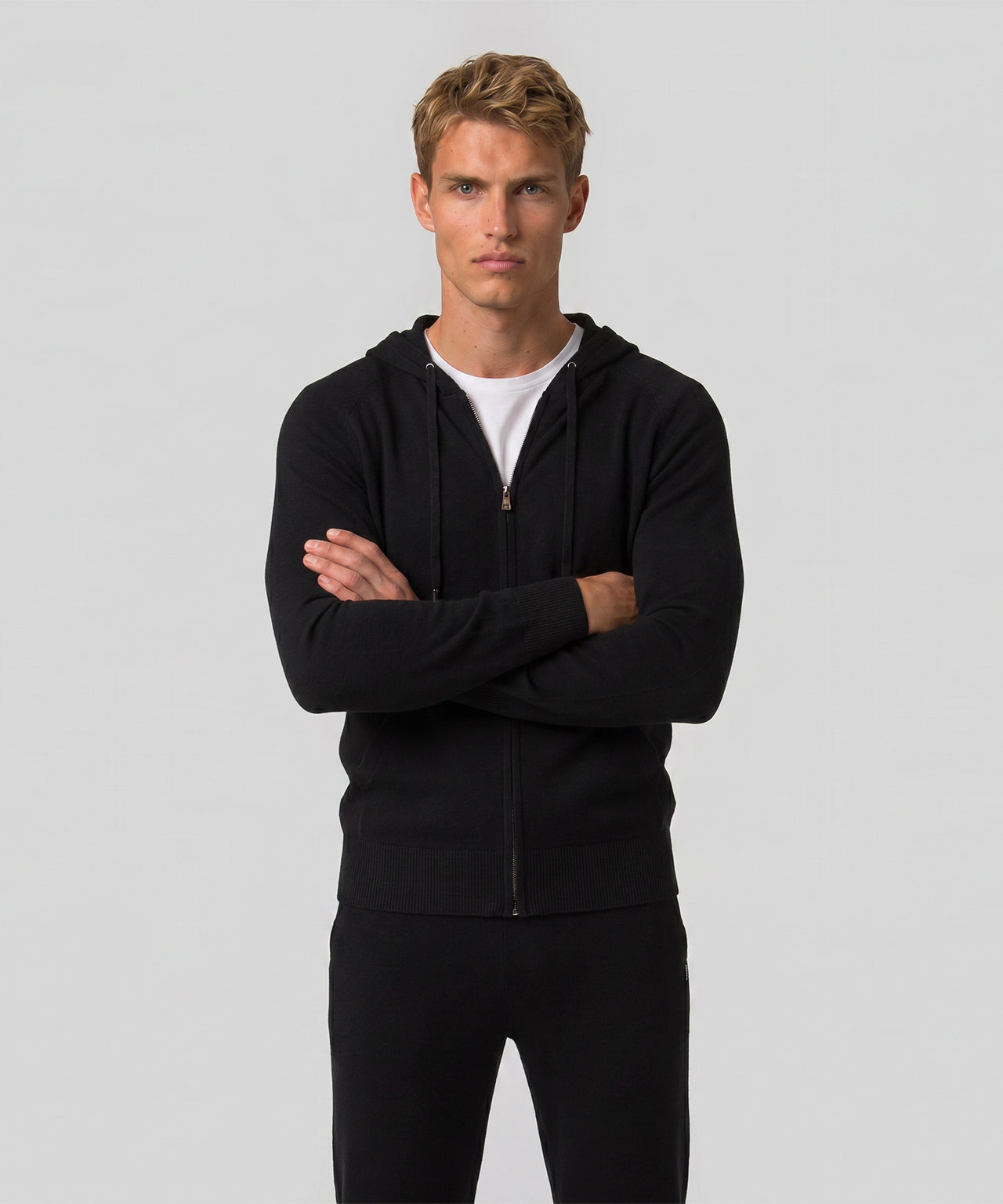 Cashmere Zipped Hoodie: Black