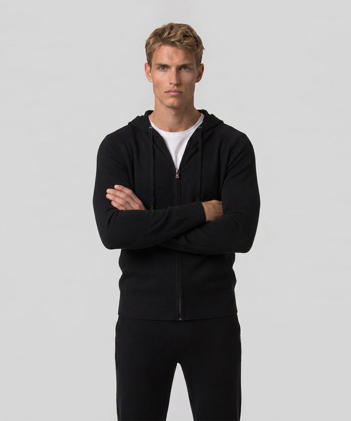 Cashmere Zipped Hoodie: Black