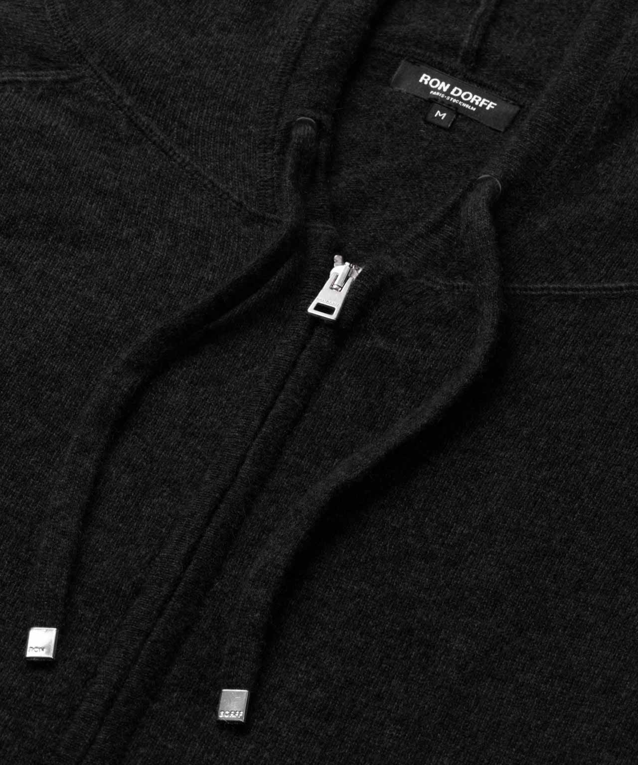 Cashmere Zipped Hoodie: Black