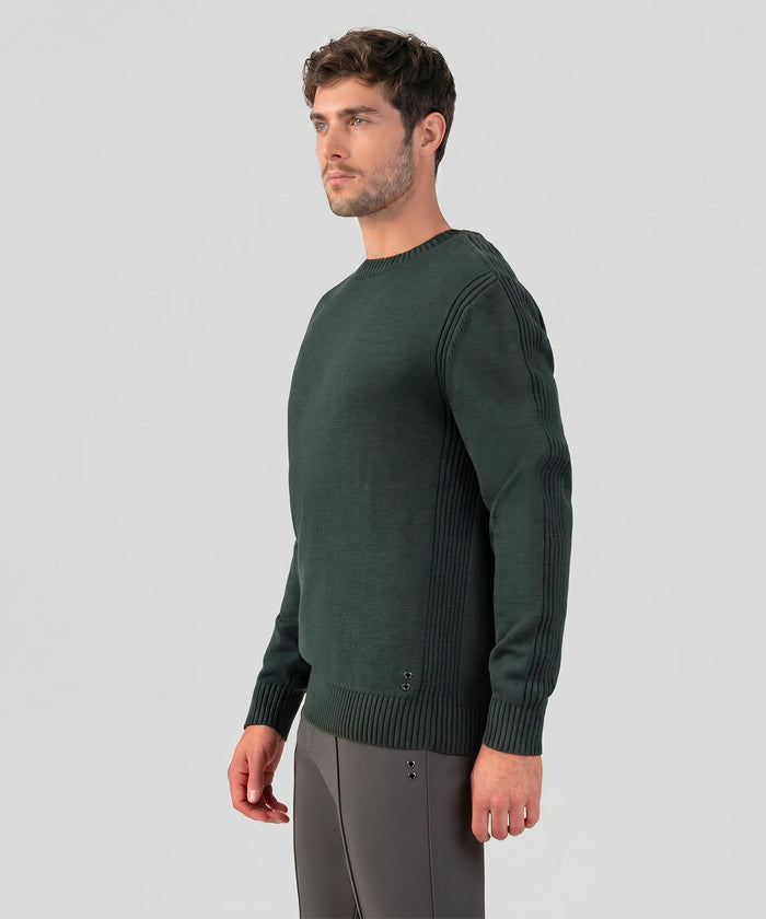Cotton-Wool Navy Sweater w. Side Rib: Military Green