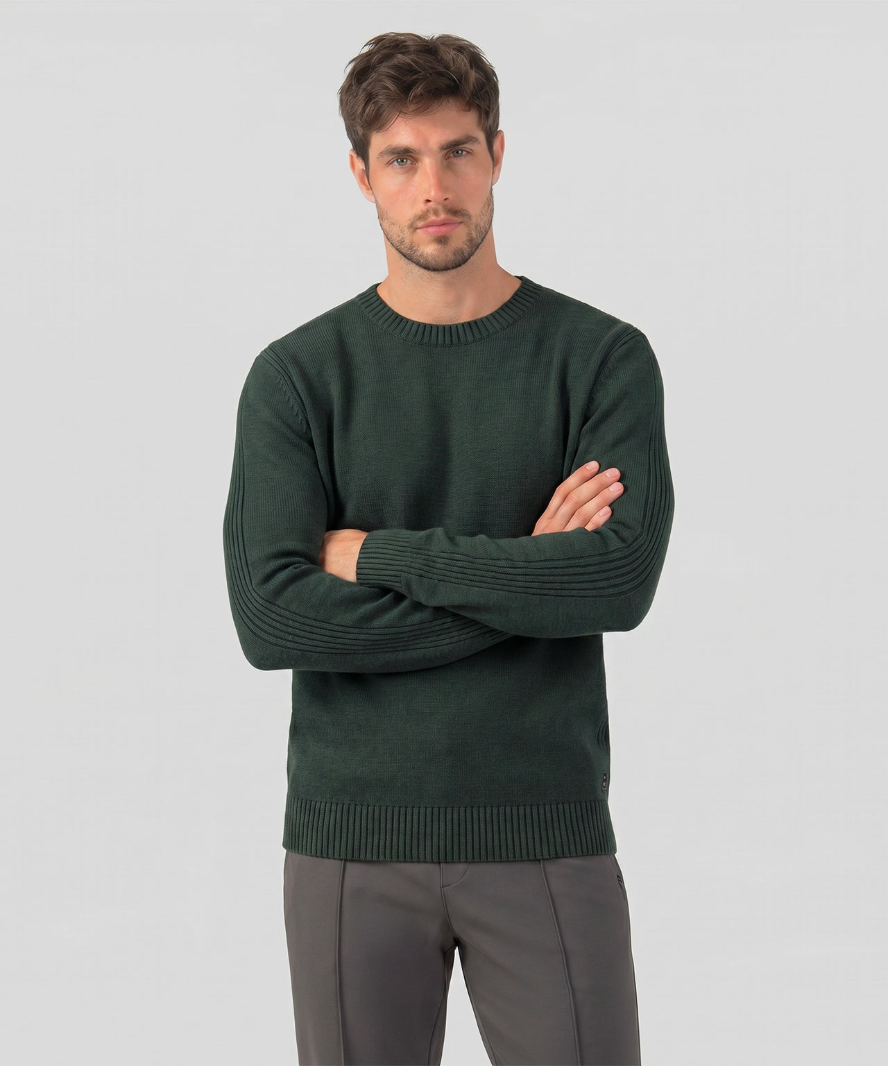 Cotton-Wool Navy Sweater w. Side Rib: Military Green