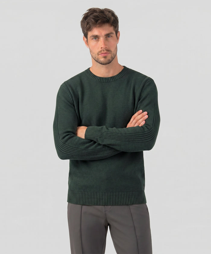 Cotton-Wool Navy Sweater w. Side Rib: Military Green
