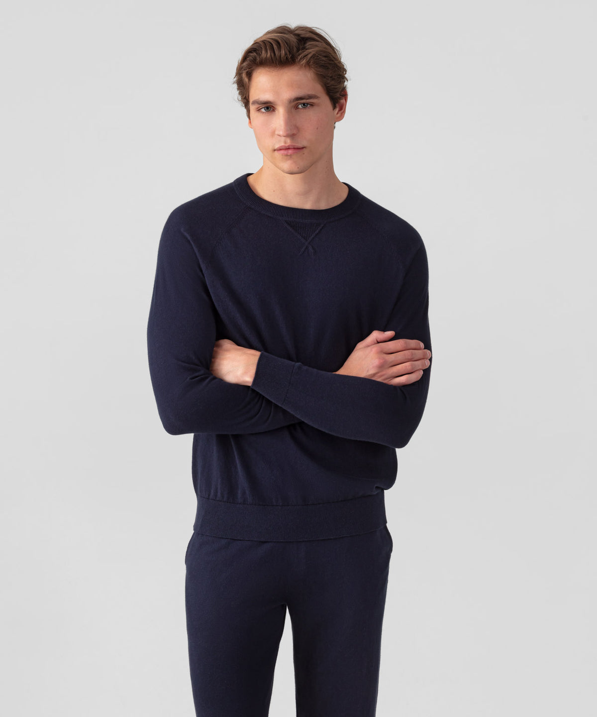 Light Cotton-Silk Raglan Sweater: Navy