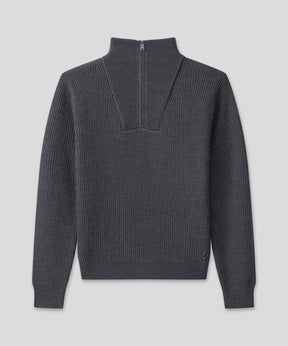 Ribbed Wool Half Zip Sweater: Cosmo Grey