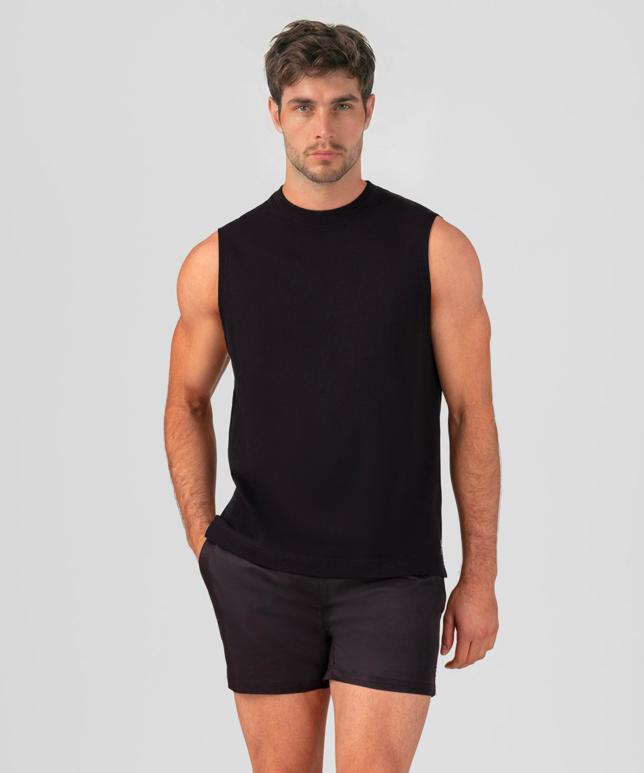Light Cotton Sleeveless Sweatshirt: Black