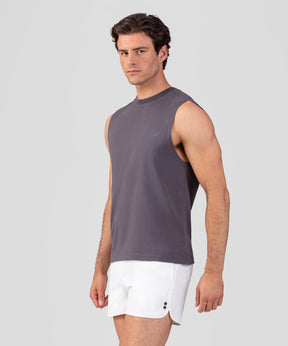 Organic Cotton Sleeveless T-Shirt Small Print "DISCIPLINE": Cosmo Grey