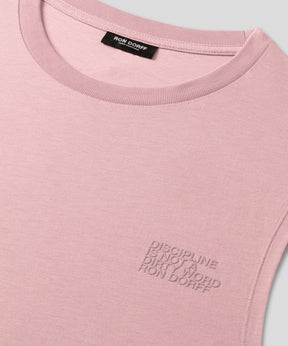 Organic Cotton Sleeveless T-Shirt Small Print "DISCIPLINE": Woodrose