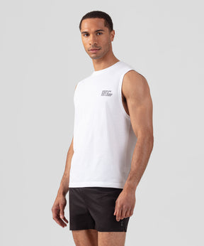 Organic Cotton Sleeveless T-Shirt Small Print "DISCIPLINE": White