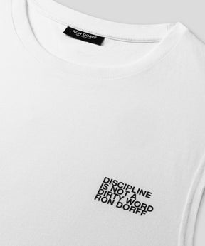 Organic Cotton Sleeveless T-Shirt Small Print "DISCIPLINE": White